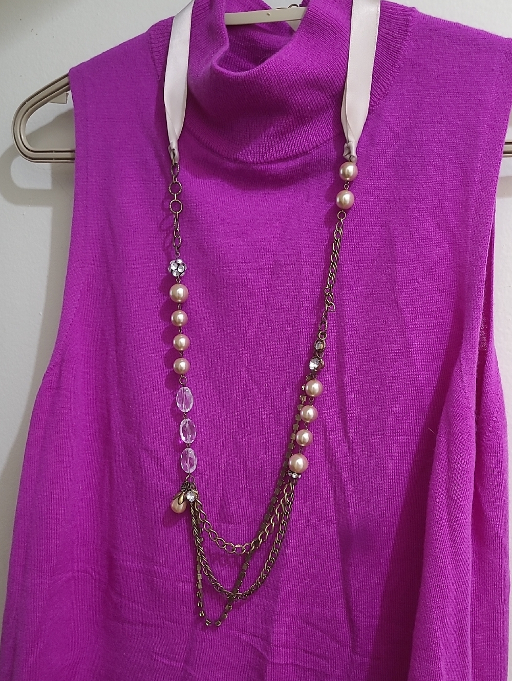🌼2/$12 Elegant Multichain & Ribbon Necklace - Faux Pearls, Crystals, Rhinstones